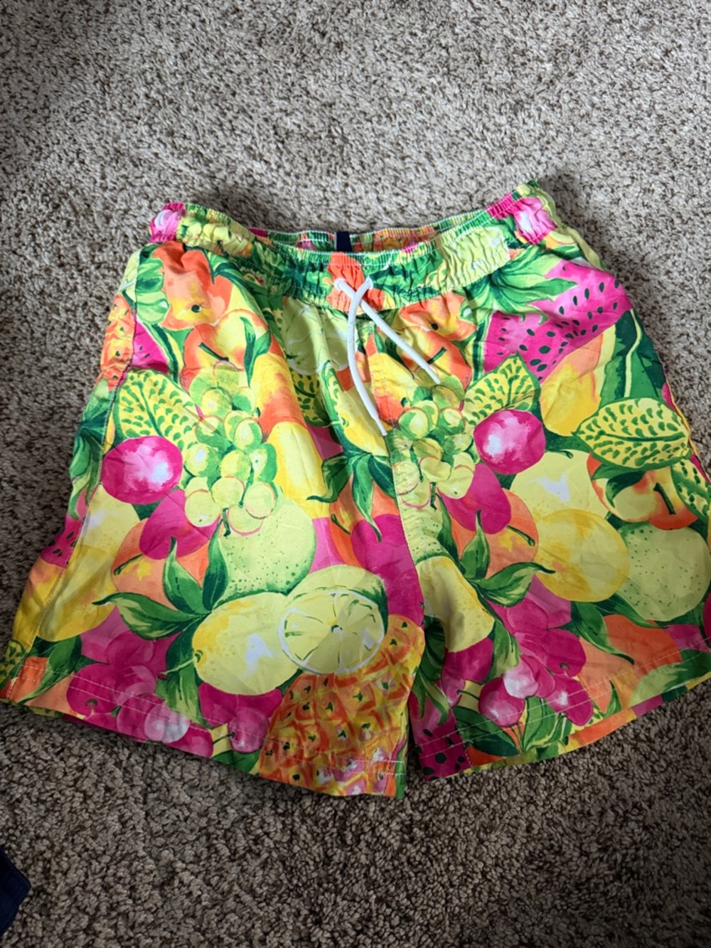 Janie and Jack Summer Colorful Tropical Boys Swim Trunks - Bright Fruit Print